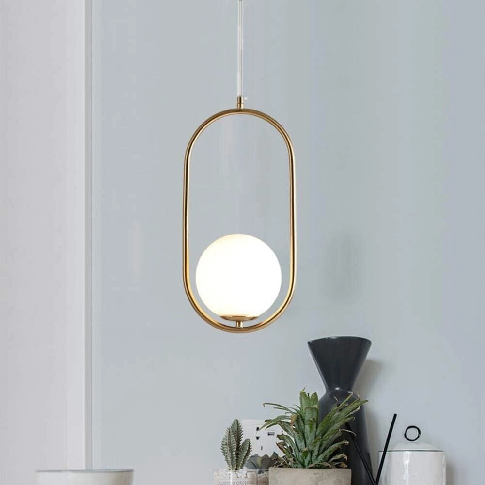Lampadario a Sospensione da Soffitto Moderno Anello in Oro con sfera in vetro opaco e Attacco lampadine LED G9