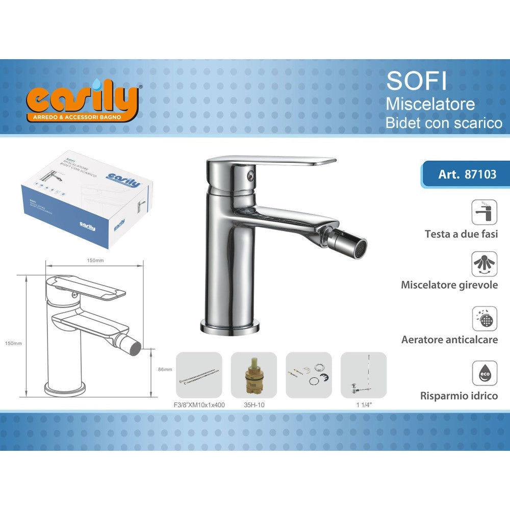 Trade Shop - Rubinetto Bidet Miscelatore Monocomando Design Moderno Cromato Classic Sofi87103 -