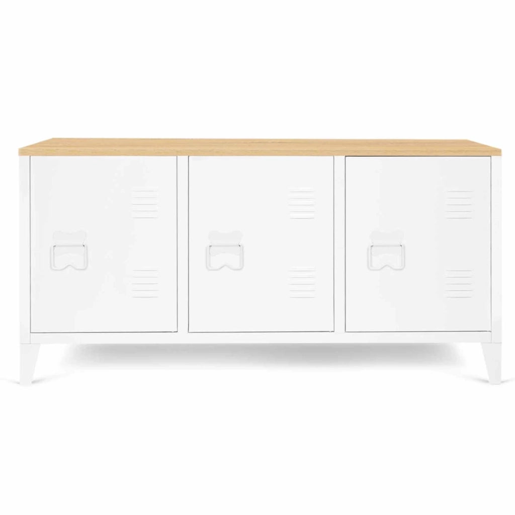 IDMarket - Credenza bassa ESTER 113 cm con 3 ante in metallo bianco e piano in legno dal design industriale
