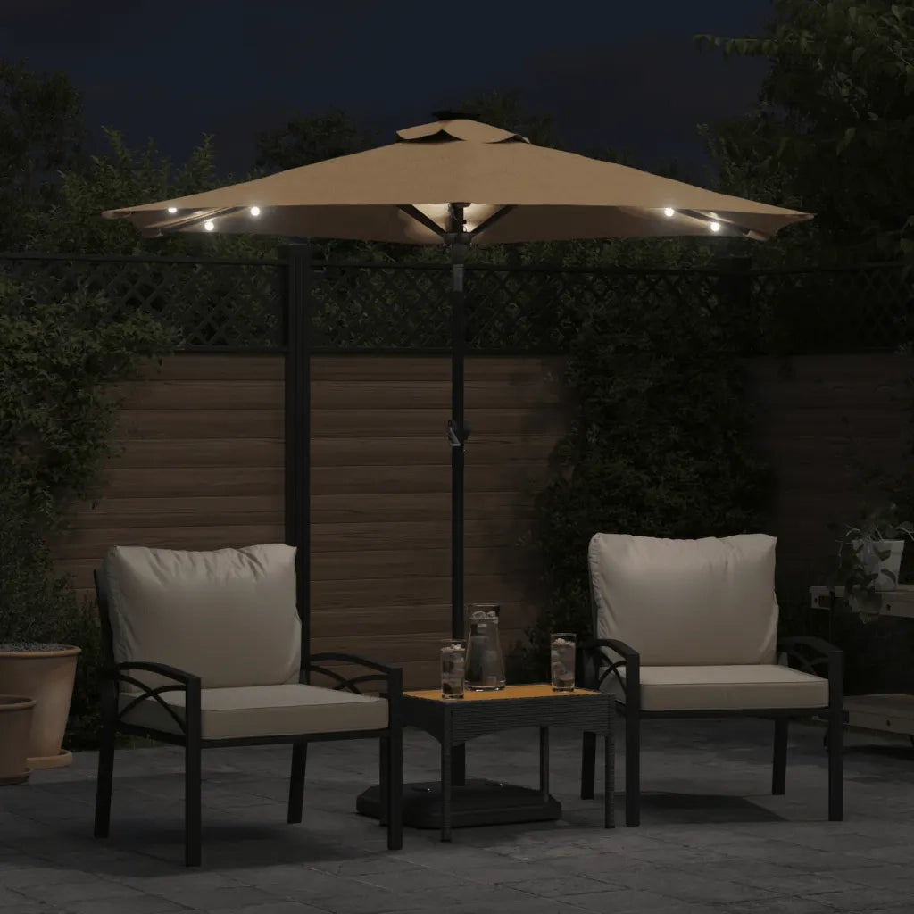 Ombrellone Giardino con LED-Ombrello da Balcone Palo Acciaio Tortora 225x225x212 cm