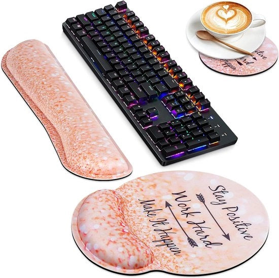 Muismat 3-en-1 con supporto per mano, palmare, tastiera, sostegni polsi e piedi, con gomma ergonomica per ridurre la fatica e il dolore