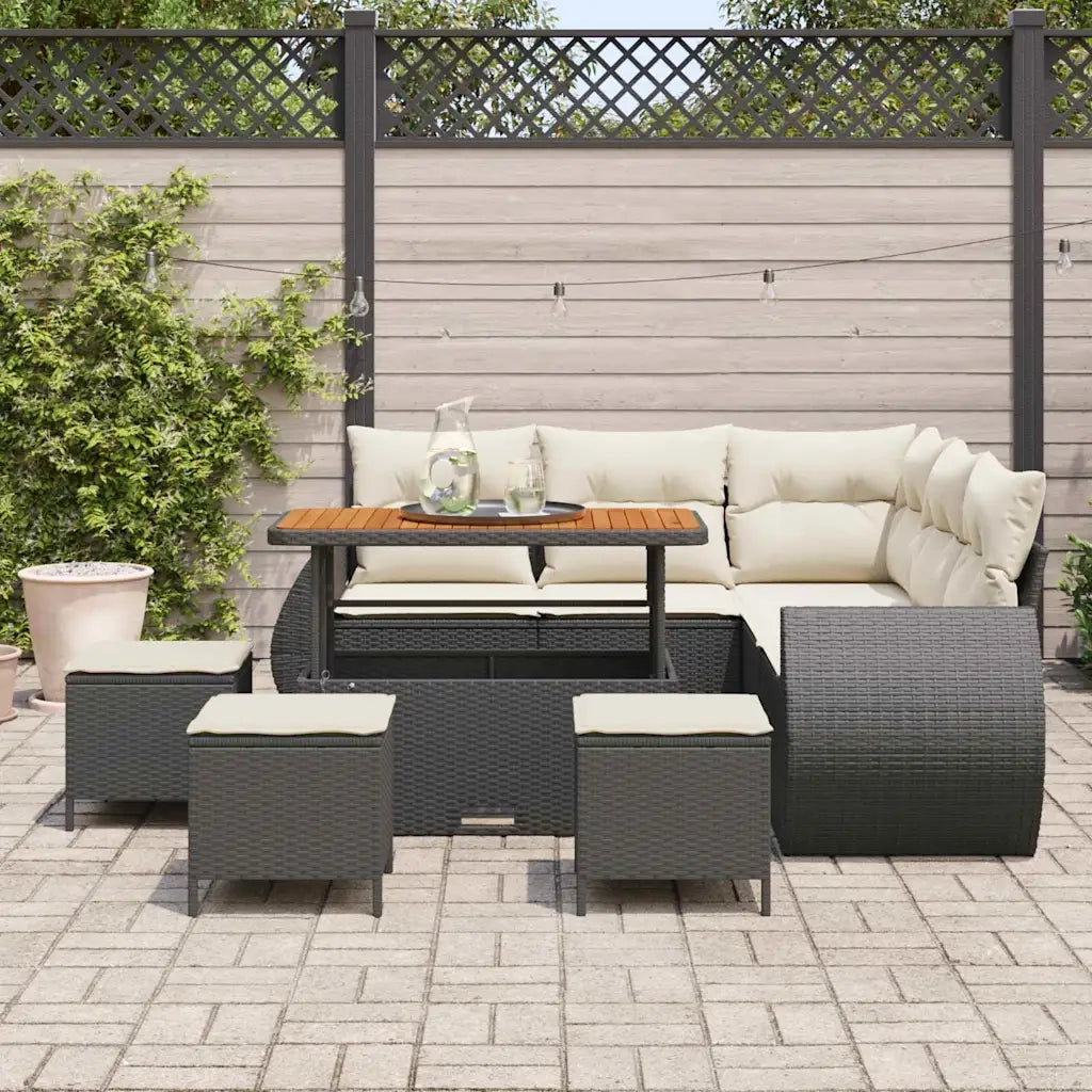Set Divano da Giardino 9 pcs Nero e Crema polyrattan 3363830