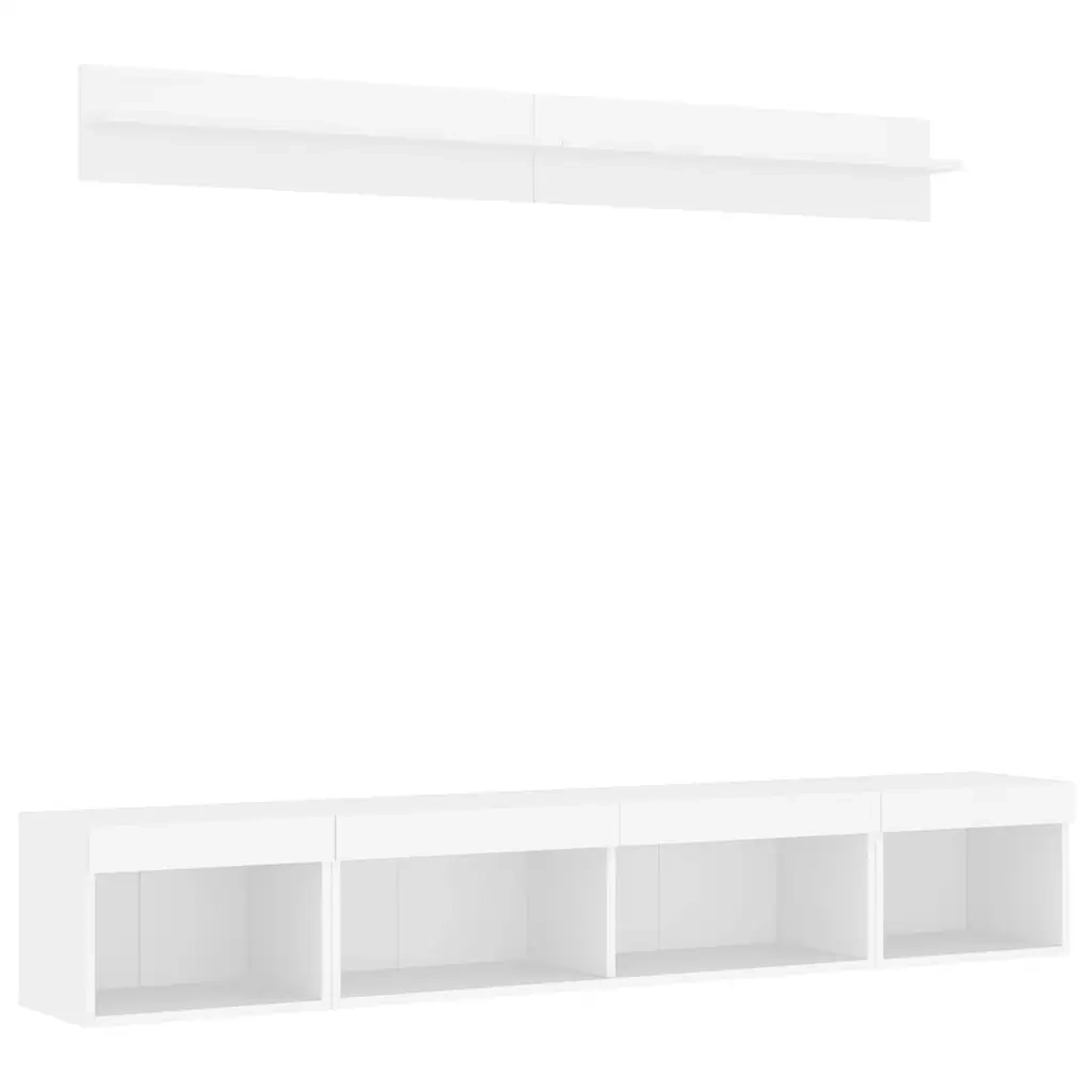 vidaXL Mobili TV a Muro con LED 5pz Bianchi in Legno Multistrato