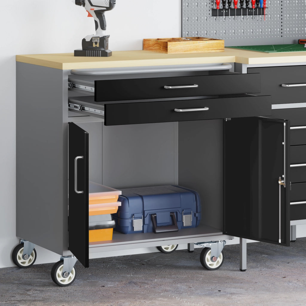Armadio per Attrezzi con Ruote e Ante Serrabili Nero 75x45x85 cm Acciaio