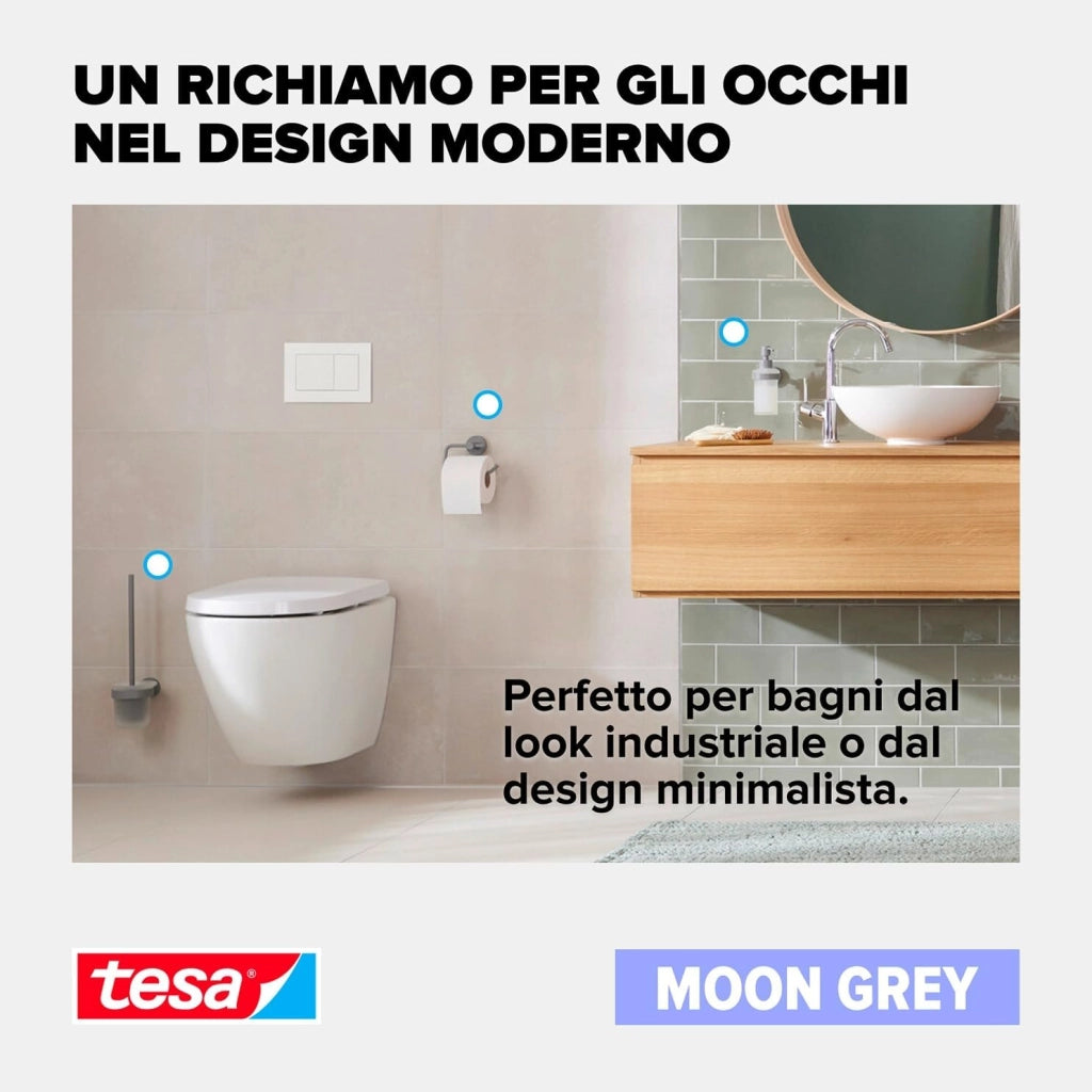 MOON GREY Portasciugamani a 2 Bracci per bagno e WC in stile industriale e bagni moderni - Senza foratura, soluzione adesiva inclusa - 84 mm x 50 mm x 456 mm - Grigio opaco