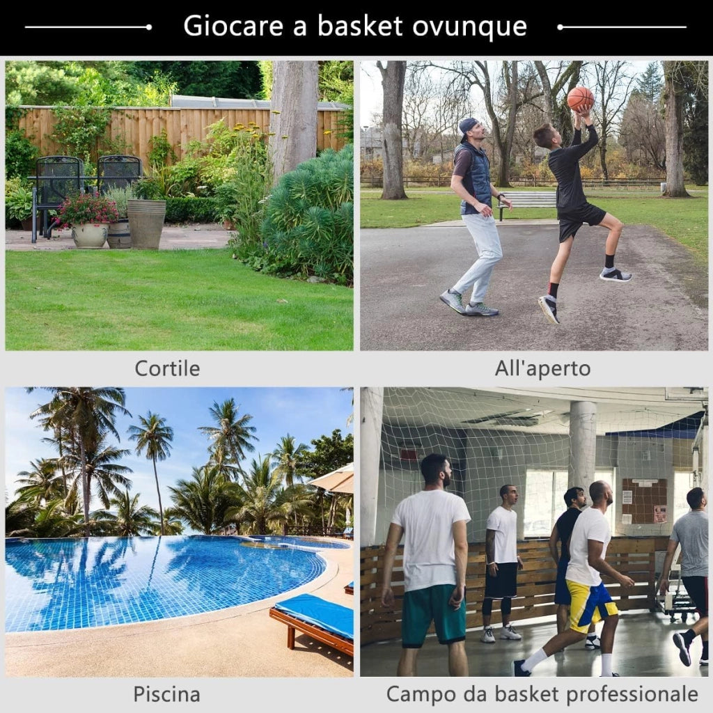 Canestro da Basket Regolabile in Altezza da 200 a 305 cm, Canestro da Basket da Esterno ed Interno Portatile con Base Riempibile e Ruote