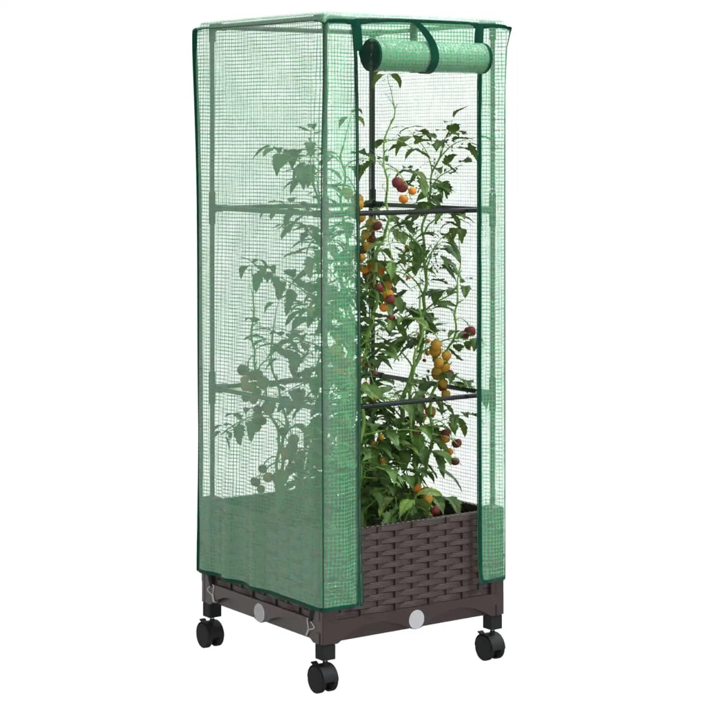 Vaso da Giardino con Copertura per Serra e Ruote Marrone PP 3422924
