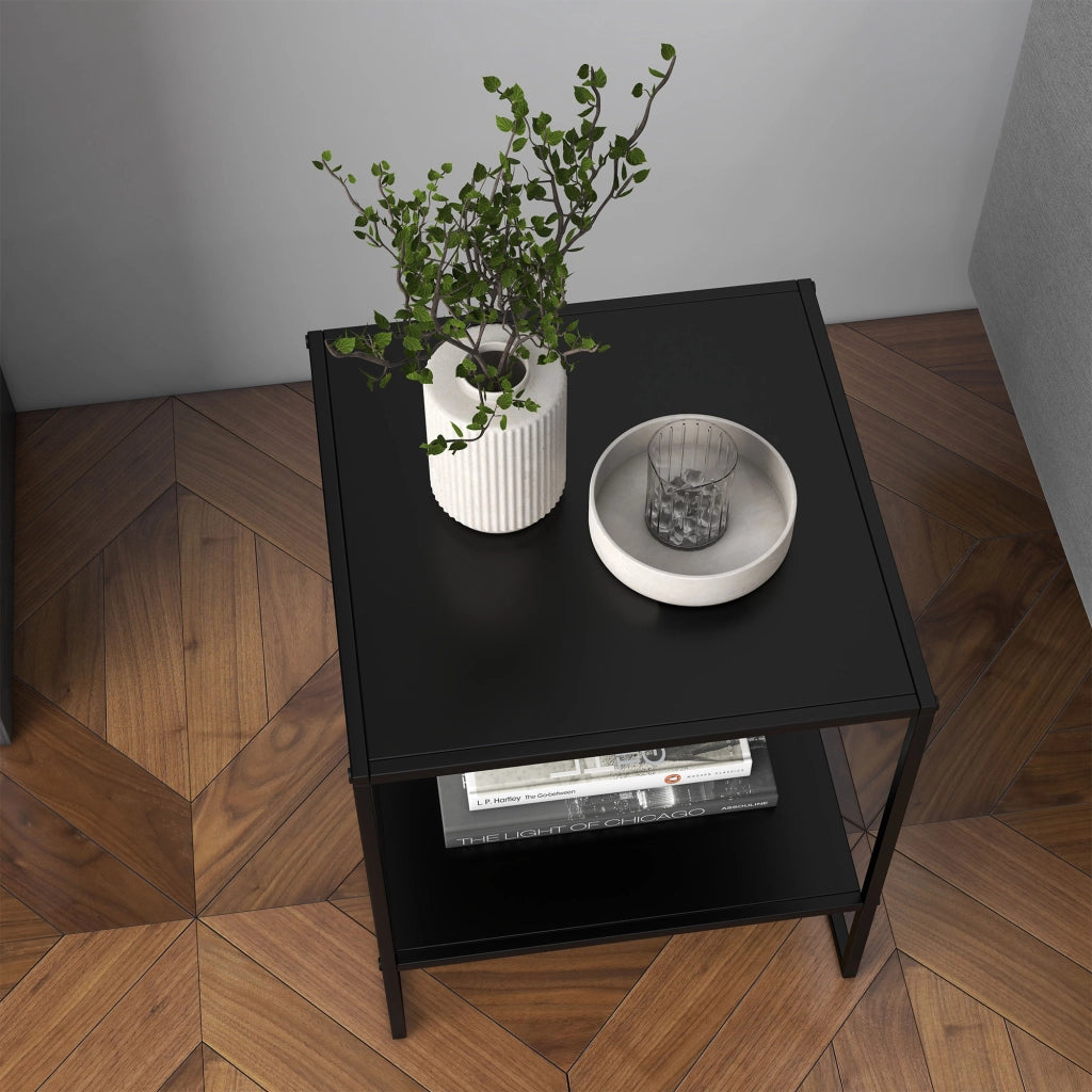 Tavolino da caff¨¨ in acciaio 2 ripiani ¨C zephmum ¨C 40x40x45 nero