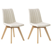 Set di 2 Sedie da Pranzo Tessuto bianco sporco e Gambe in Legno Imbottitura verticale Schienale curvo