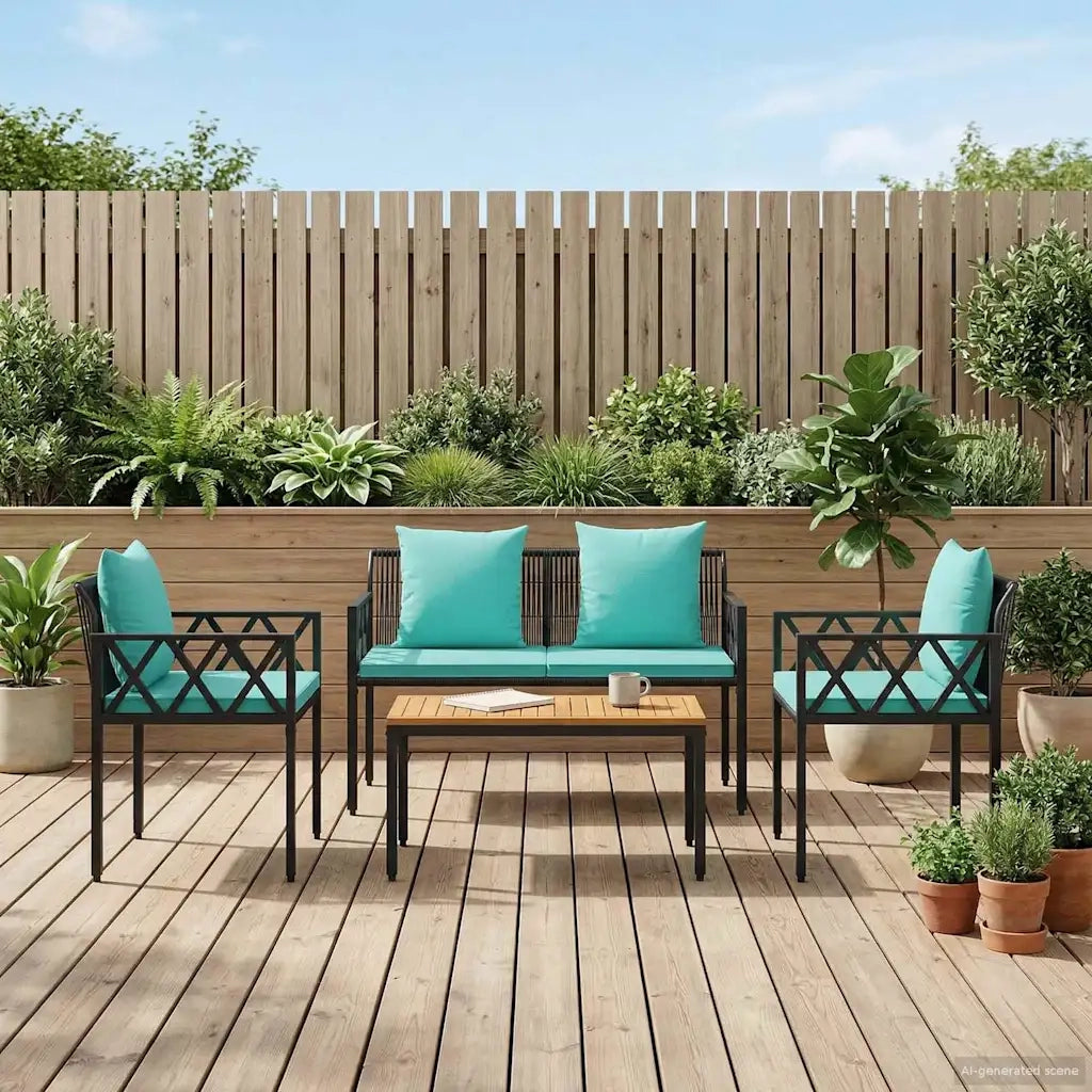 Set Mobili da Esterno 4 pcs Nero e Turchese polyrattan 42025346