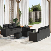 Set Divano da Giardino 9 Pezzi con Cuscini Nero Polyrattan Acacia