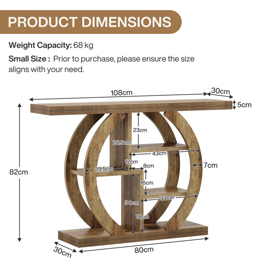 Consolle salvaspazio a 4 livelli con 4 ripiani in legno, stile rustico, per ingresso e soggiorno, marrone, 108 cm