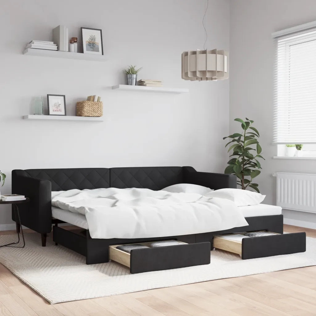 Divano Letto Estraibile con Cassetti-Sofa Letto-Daybed Nero 90x200 cm in Tessuto 636668