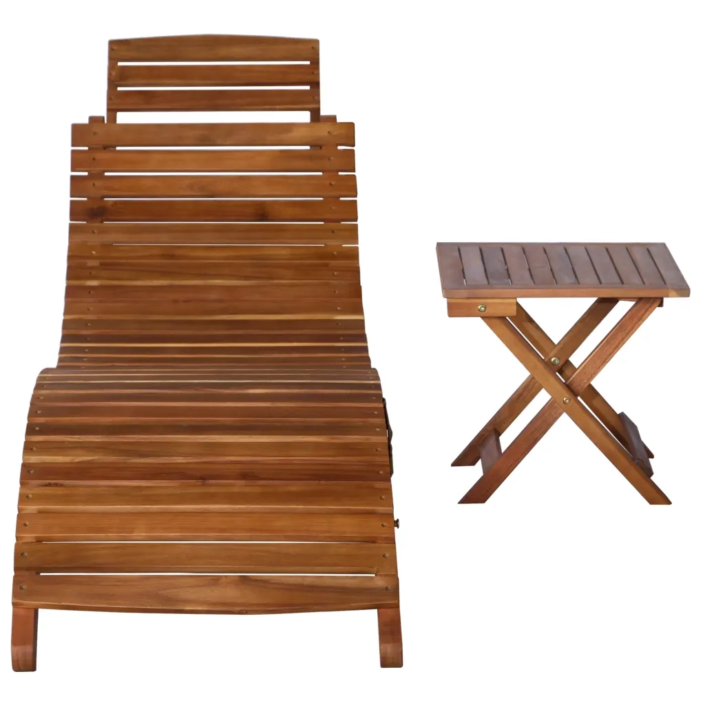 Lettino Prendisole con Tavolino Legno Massello Acacia Marrone 46653