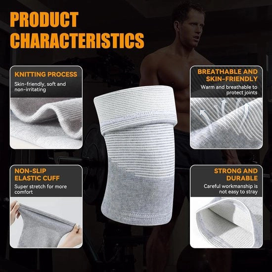 Paio di protezioni ginocchiali in bambù, protezioni ginocchiali sportive per uomini e donne, protezioni ginocchiali per l'artrite, protezioni ginocchiali respiranti elastiche, protezioni ginocchiali a compressione per corsa e allenamento (grigio, M)