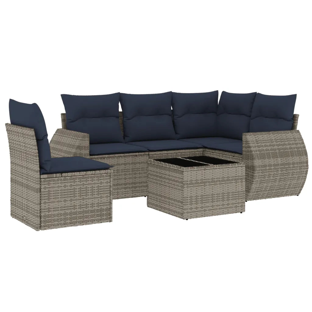 Set Divani da Giardino 6 pz con Cuscini Grigio in Polyrattan 3221380
