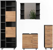 Set di mobili da bagno Ilias, Antracite/quercia dorata, 60.2 cm, composto da mobile lavabo, pensile a specchio, colonna e base media