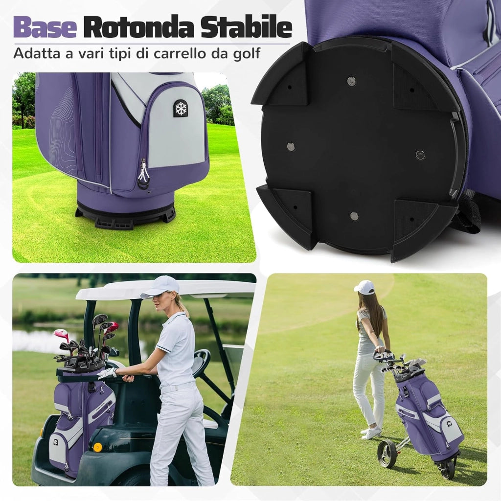 Borsa Carrello da Golf, Sacca da Golf con Serratura e Divisori a 14 Vie, 11 Tasche, Sacca Isolante, Tracolla Imbottita, Maniglie, Porta Ombrello e Cappuccio Antipioggia