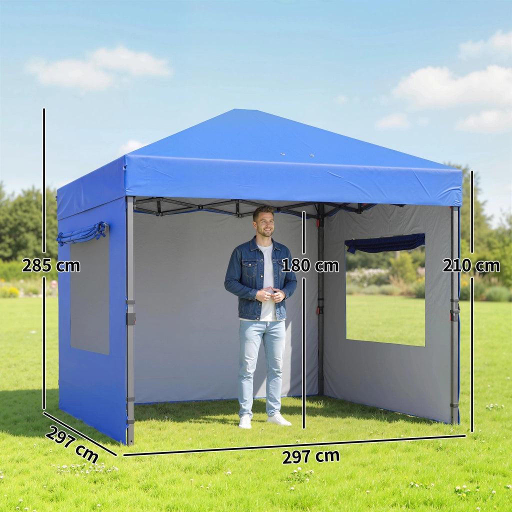 Tenda da giardino pieghevole 3x3 m ¨C zephmum ¨C 3 pareti, 2 finestre, blu