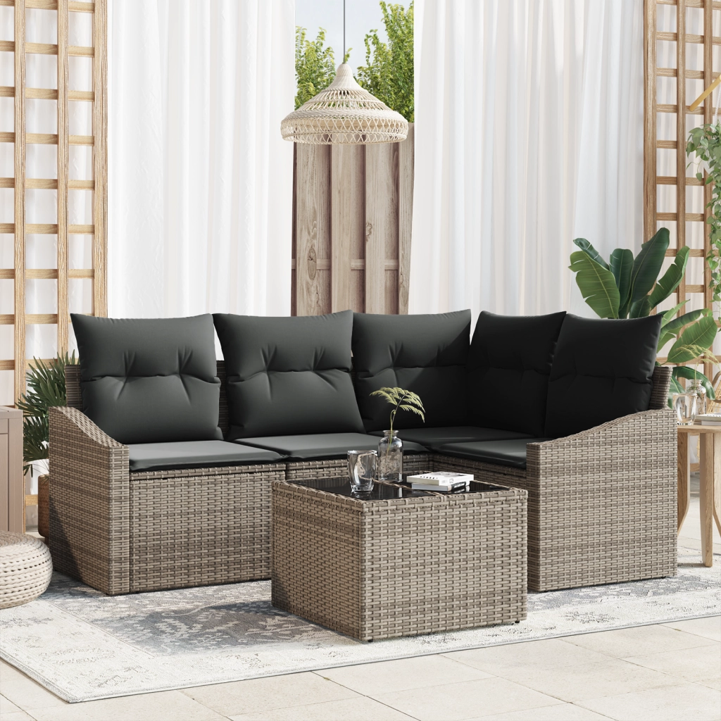 Set da pranzo da giardino di 4 pezzi con cuscini neri in polyrattan