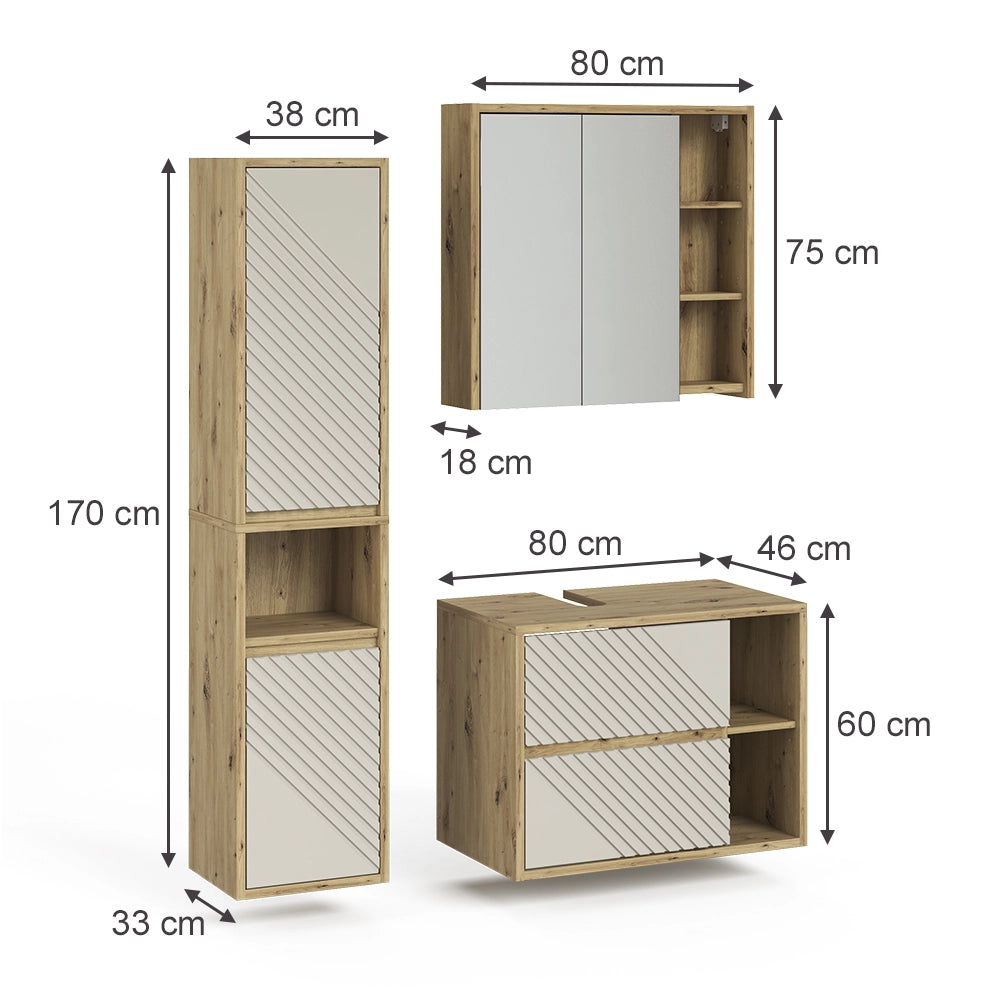 Set mobili bagno Viola Rovere artigianale .3 parti Vicco