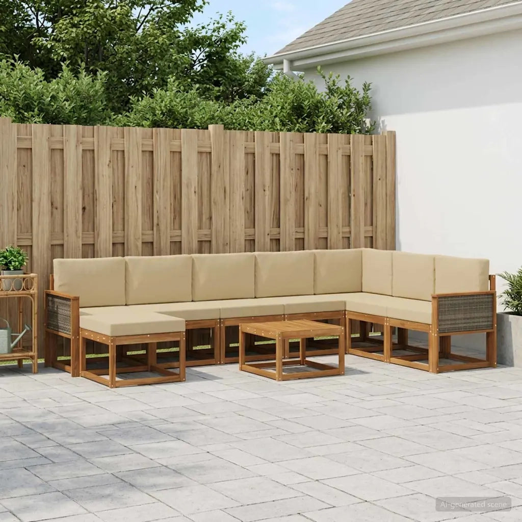 Set di divani da esterno con cuscino 9 pcs Naturale e Beige