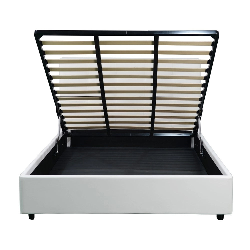 Letto una piazza e mezza con contenitore Ascoli 142x210x124H ecopelle colore bianco