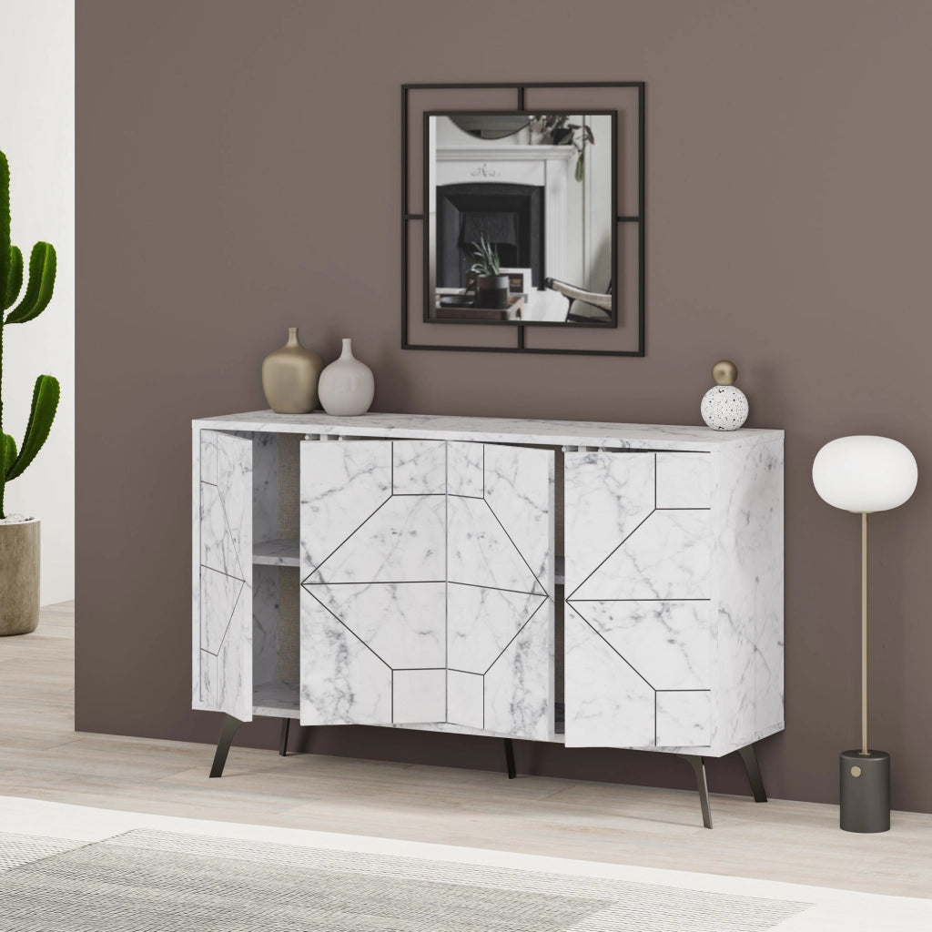 Credenza in legno "Dune" - 123 x 35 x 62 cm - Bianco marmorizzato