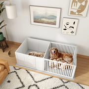 Recinzione decorativa per cuccioli a due spazi con ingresso regolabile in MDF bianco 166 × 80 × 50 cm