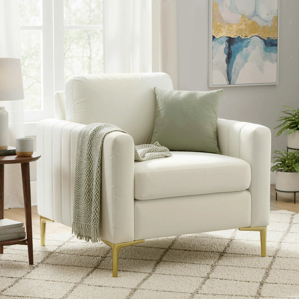 Poltrona imbottita in velluto ¨C Zephmum ¨C Crema 81x77x81 cm