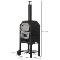 Forno per Pizza Barbecue a Carbonella, BBQ da Esterni/Giardino in Acciaio Inox con Termometro, 64x54x160cm