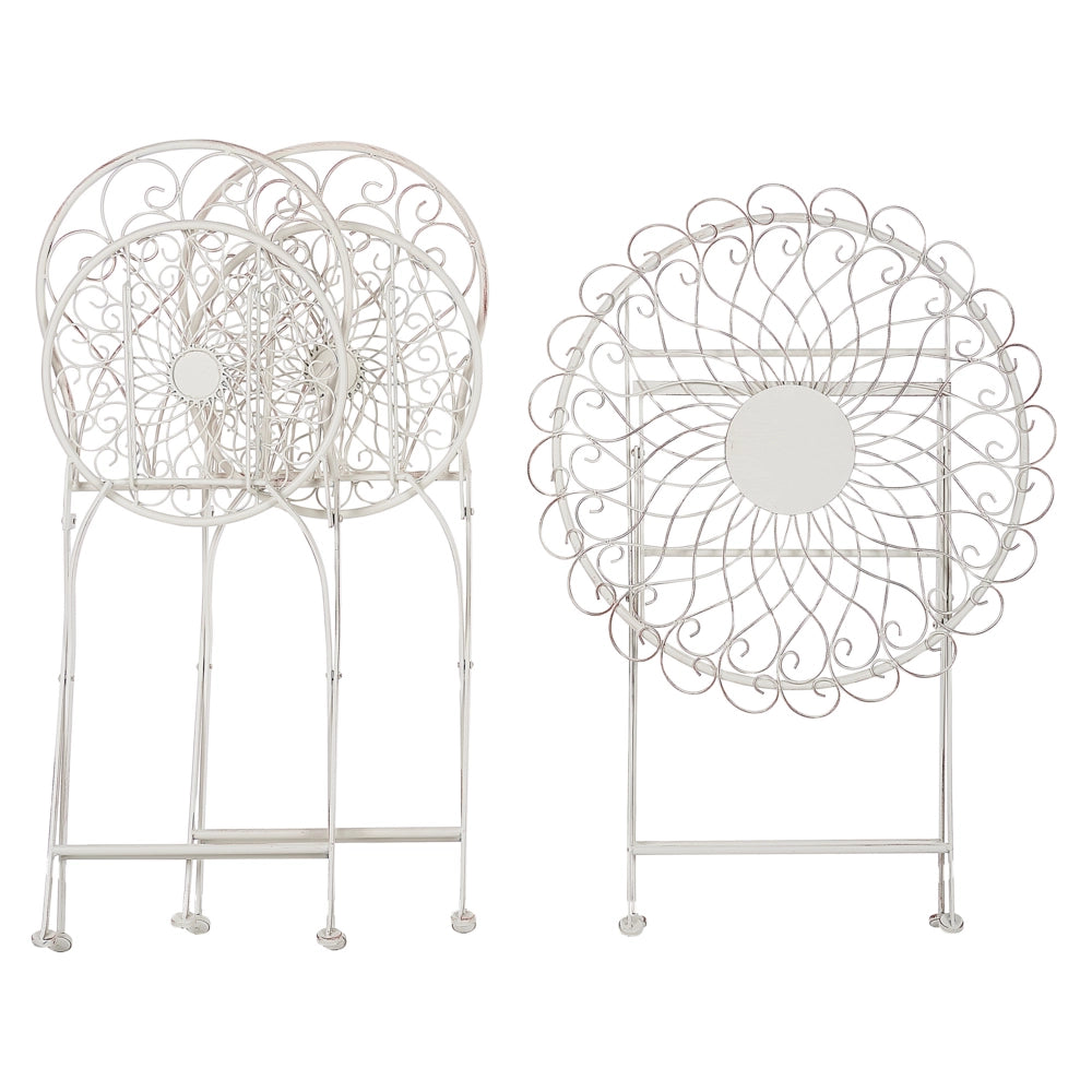 Set balcone giardino Tavolo e sedie 3 pezzi in metallo bianco con effetto invecchiato