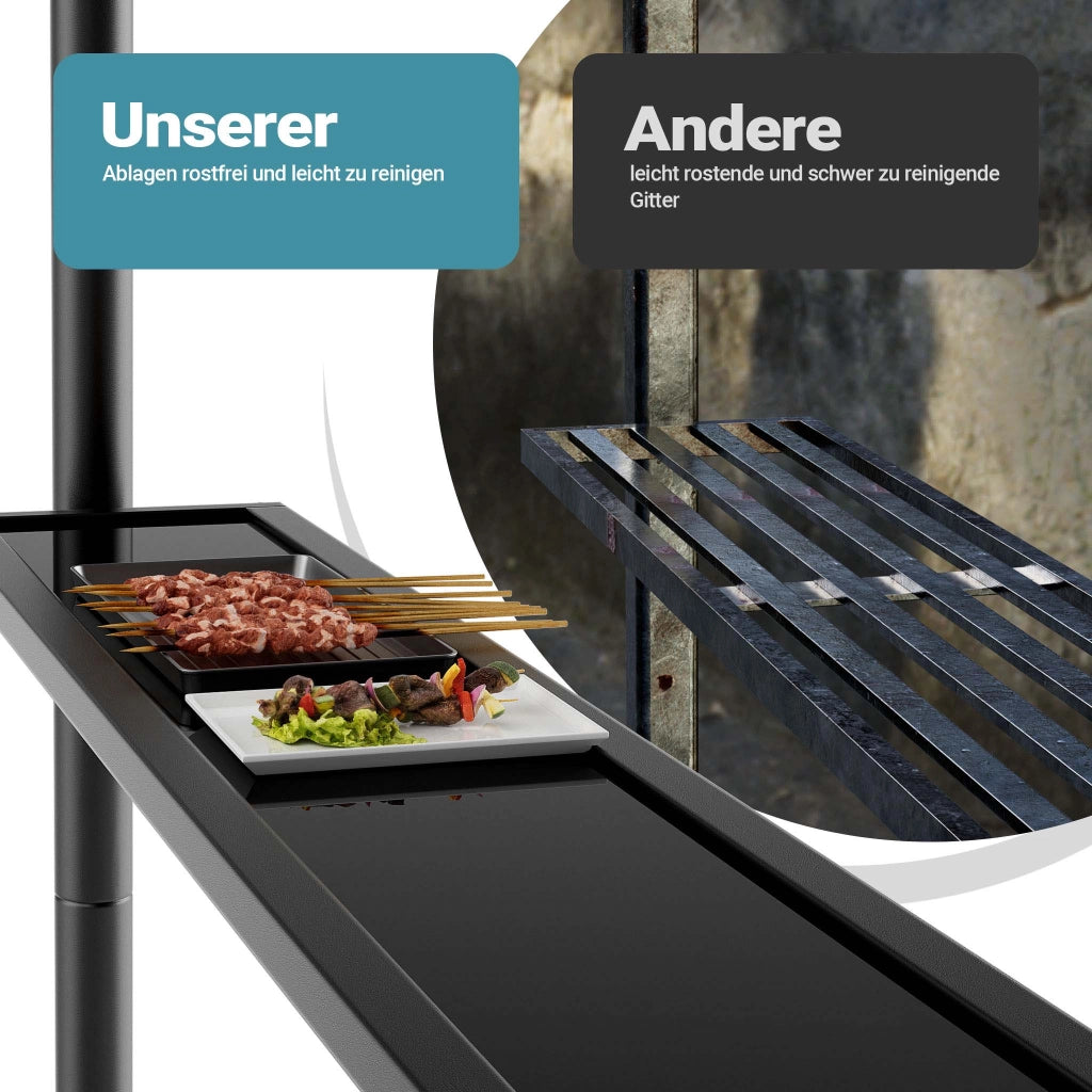 Gazebo per barbecue grigio 2,45 x 1,52 m con telone di copertura e due ripiani