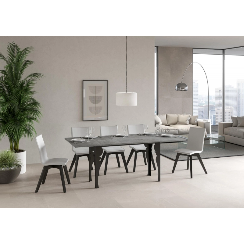 Tavolo apribile 120/200x45/90 cm Paxon Double telaio Antracite - Cemento
