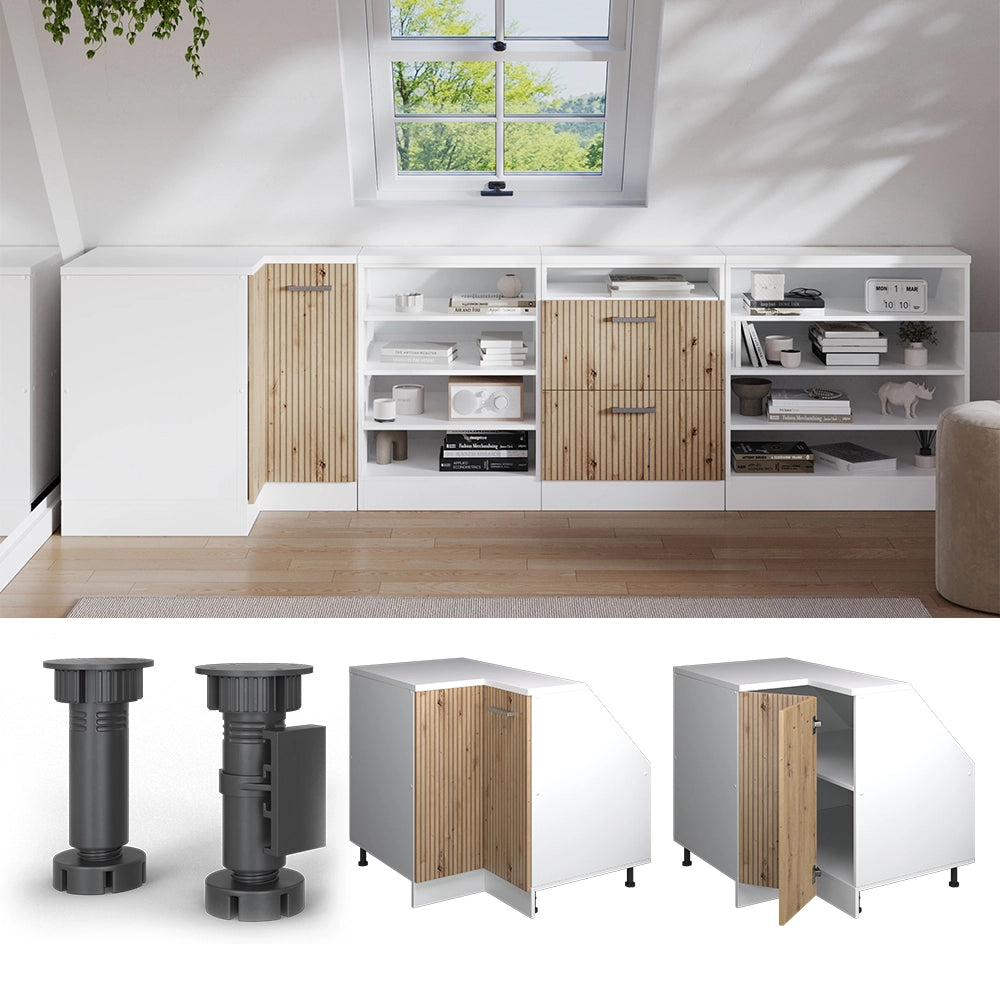Mobile sottotetto Mobile angolare Rion Rovere artigianale/Bianco 75.6 x 83.8 cm con 1 porta, carcassa dell’armadio profondità 60 cm Vicco