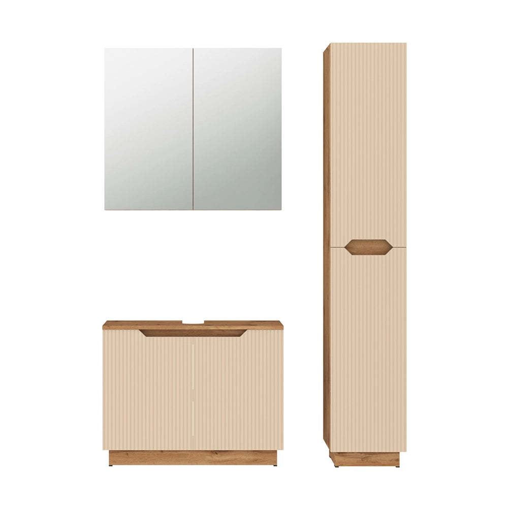 Vicco Set di mobili da bagno Rovere/cashmere a righe 3 parti