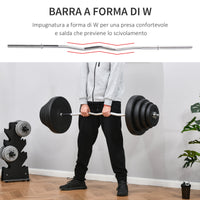 Set Bilanciere 140 cm Barra Curva in Acciaio con 8 Dischi Peso Regolabile 70 Kg