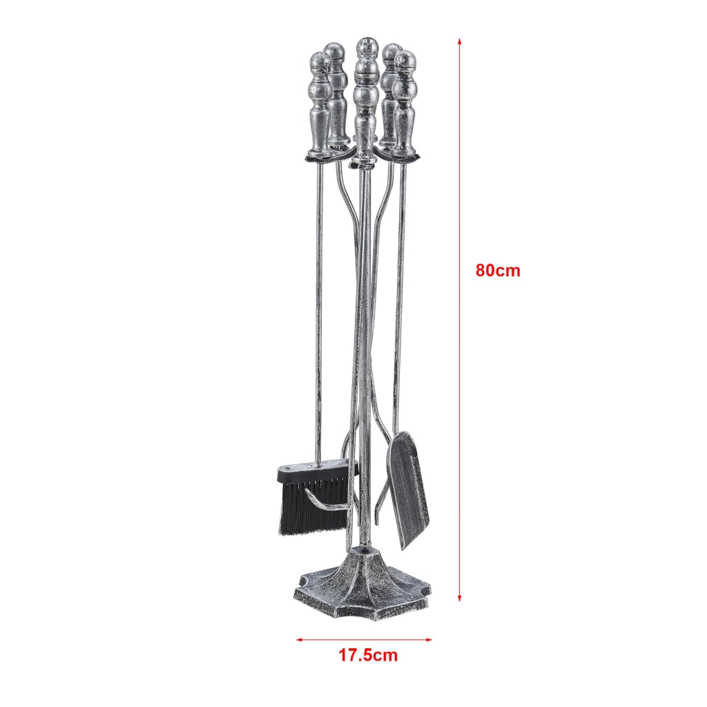 Set di attrezzi per camino Dovre con scopa pala pinze e attizzatoio in argento 03_0006313