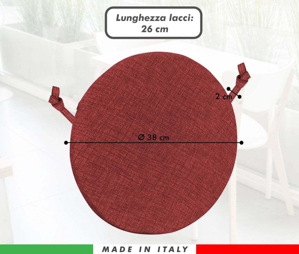 Cuscini Rotondi Per Sedie Cucina Imbottiti Sfoderabili Con Cerniera Cuscino Rotondo Ø 40 Cm Sedia Tavolo Lavabile In Lavatrice Con Lacci Per Fissaggio Prodotto Italiano Comodi 4 Pezzi - Rosso