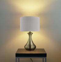 Lampada Scrivania Contemporanea Tocco Acciaio Ottone Tessuto Bianco 1 Luce E14