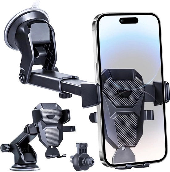 Oggetto di supporto per smartphone con adesivo per vetro, montaggio per parabrezza con rotazione di 360 gradi, rilascio rapido per ventilatore, compatibile con schermi da 4.7 a 6.5 pollici