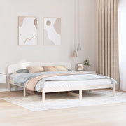 Struttura Letto con Testiera Bianca 200x200 cm Legno Massello di Pino