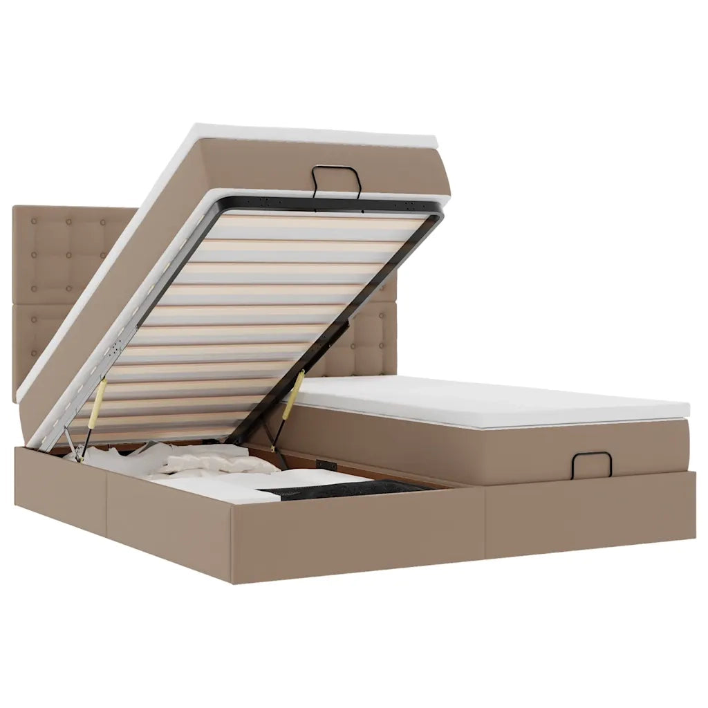 vidaXL Pouf Letto con Materassi e LED Cappuccino 180x200cm Similpelle