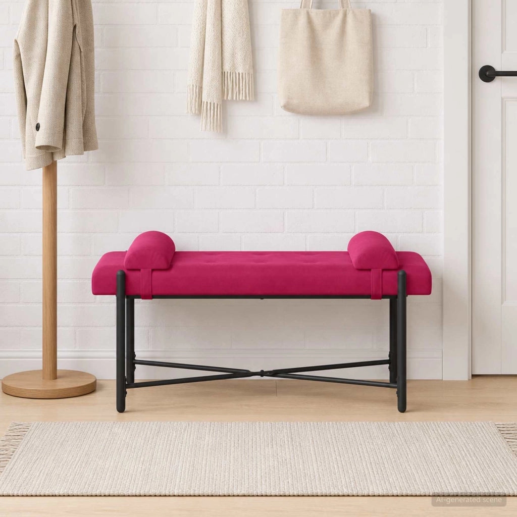 Panchina con bottoni e cuscini Rosso Vino 110 x 40 x 46 cm 42038390