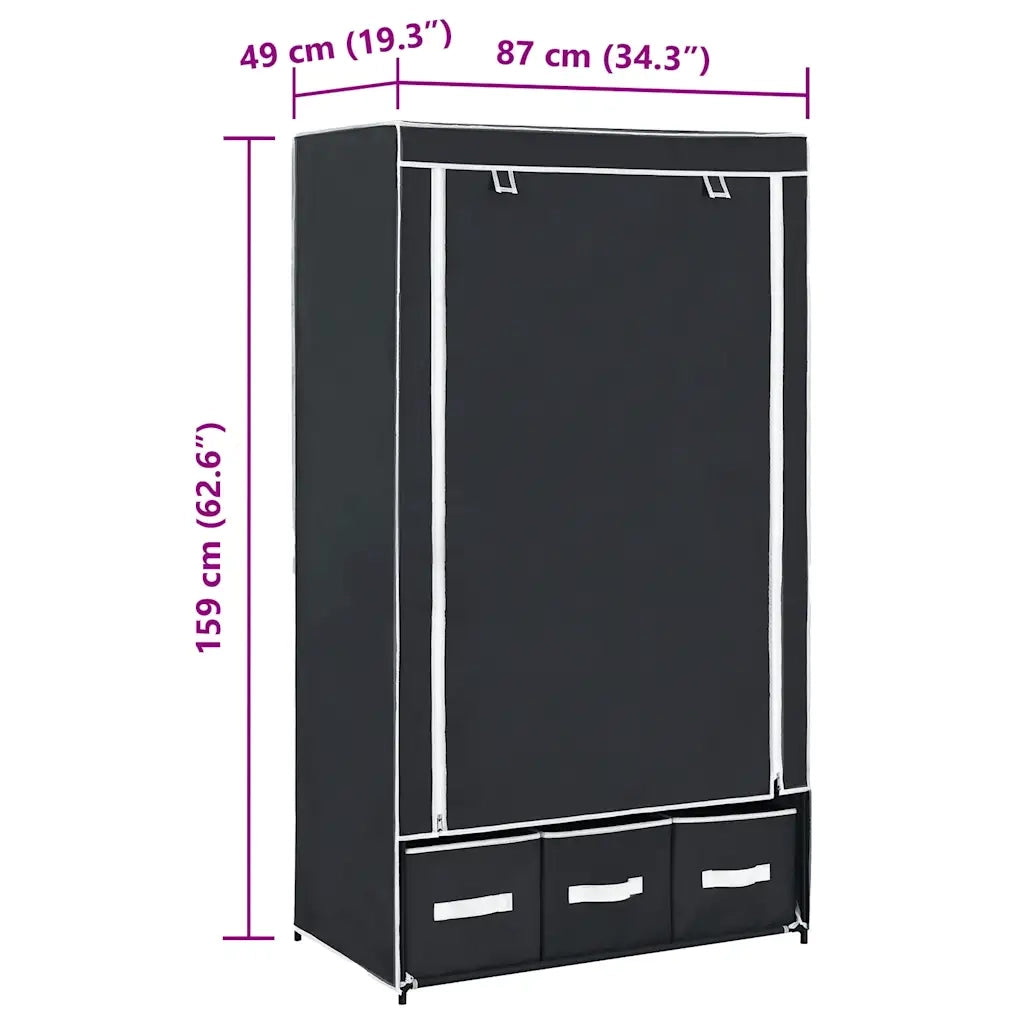 Armadio Nero 87x49x159 cm in Tessuto