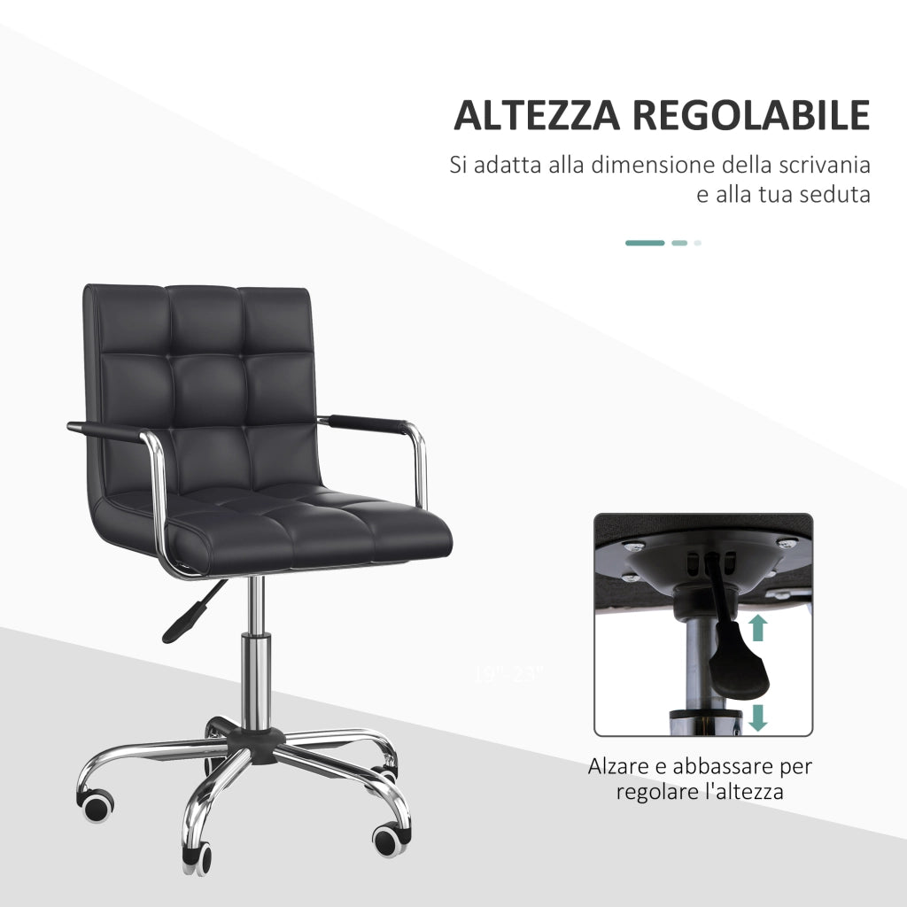 EasyComfort Sedia da Ufficio Ergonomica in pelle PU Nero, Sedia da Studio con 5 Ruote Girevoli, Imbottitura e Altezza Regolabile, 52.5x54x84-99cm