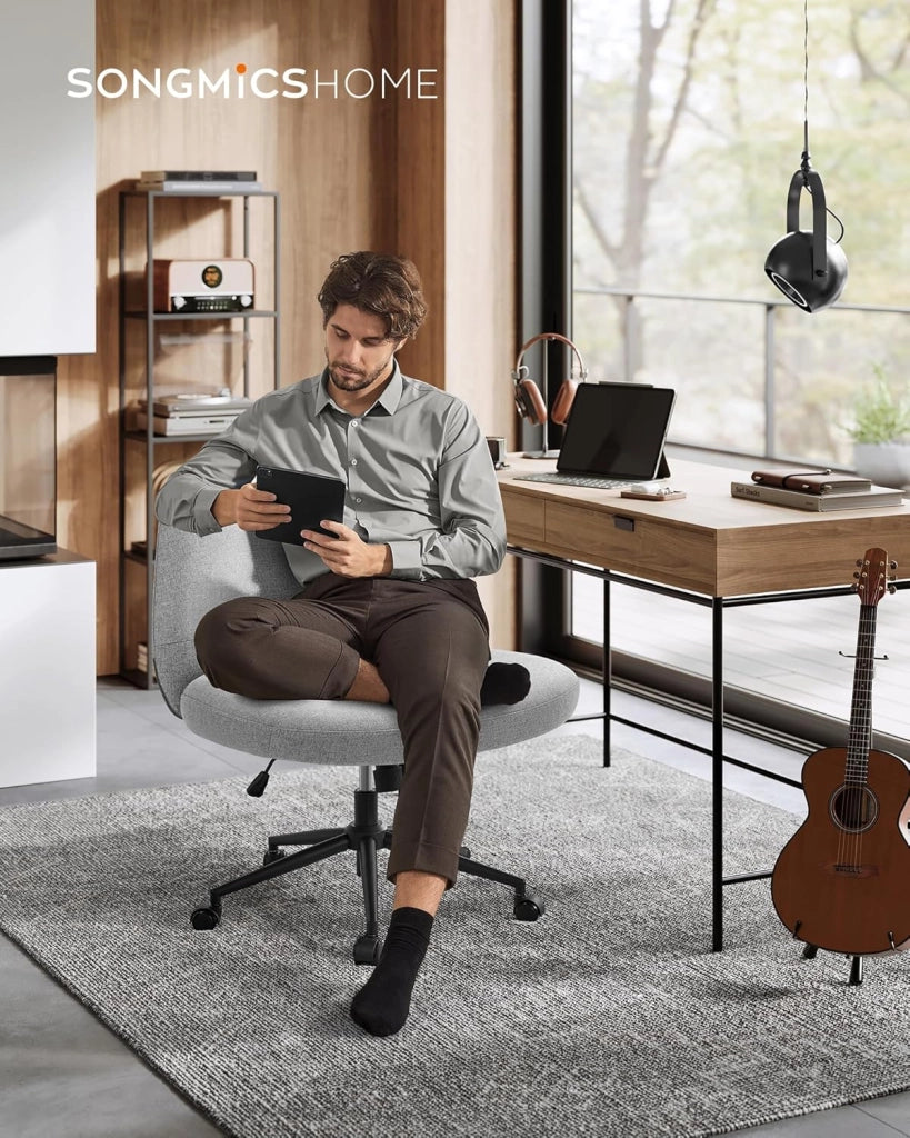 SONGMICS HOME Sedia da Ufficio, Sedia da Studio Girevole, Stile Contemporaneo con Base a Stella, Seduta Ampia e Confortevole, Altezza Regolabile, Tessuto Cotone-lino, Grigio Tortora OBG047G01