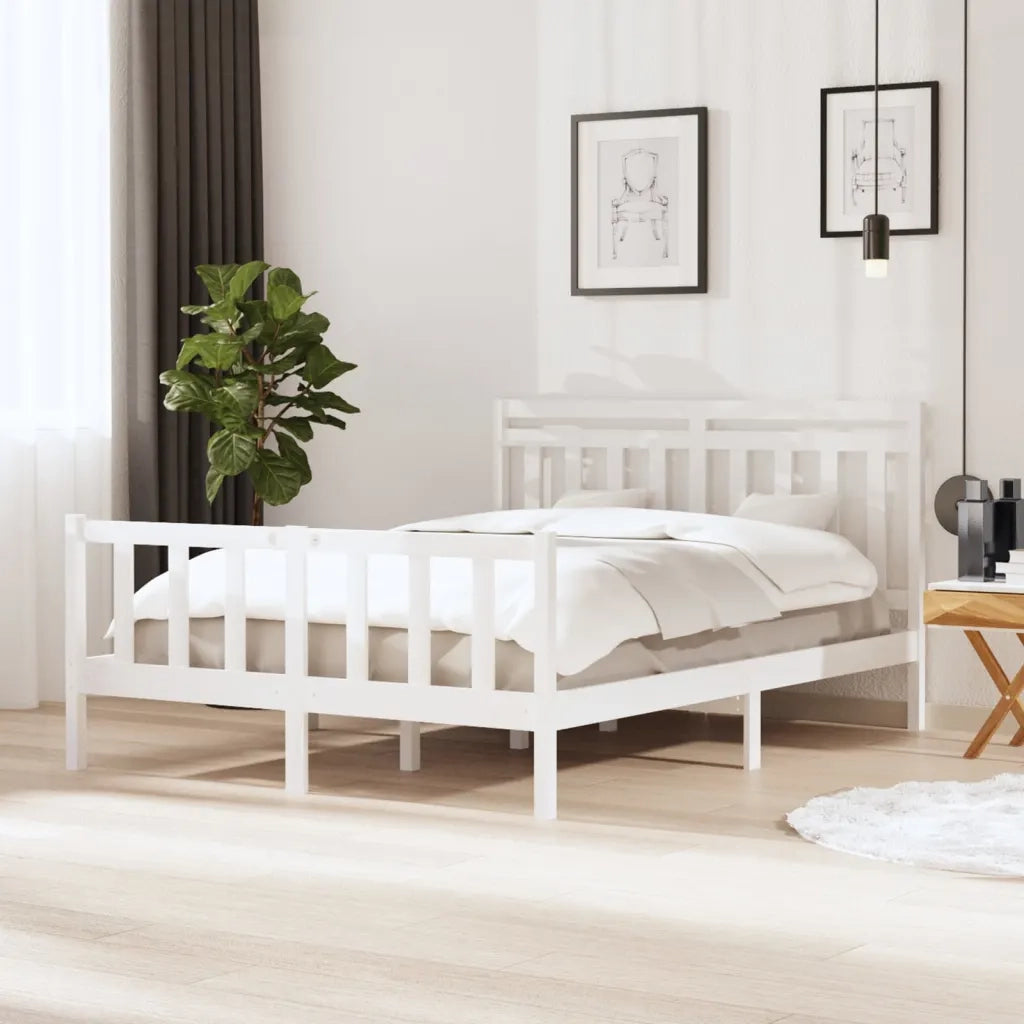 Giroletto-Struttura Letto Bianco 150x200 cm King in Legno Massello 286480