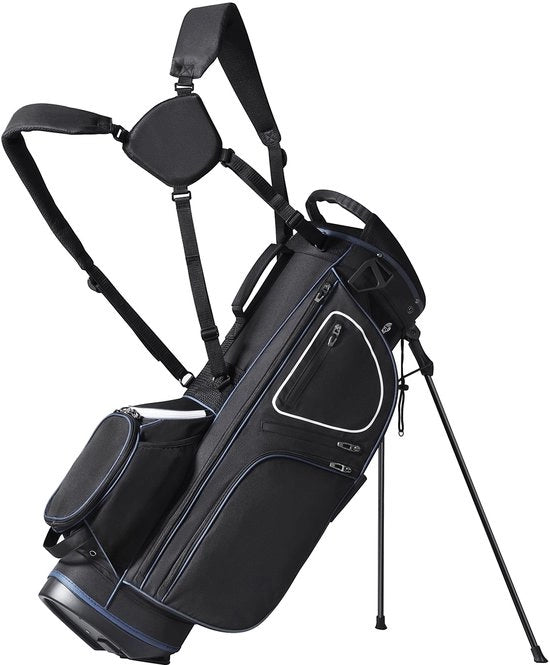 Tas da golf con 14 tasche, 890 mm leggero, organizzatore con 11 tasche, stazione di appoggio tasca robusta, cinturone a spalla doppio, fodera e maniglie, nero e bianco