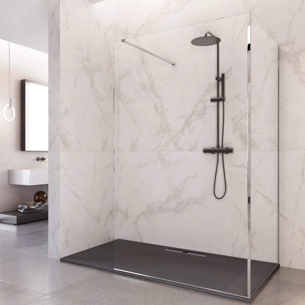 Parete doccia walk-in due lati trasparente senza profili h195 8mm osiride, misura 100x120